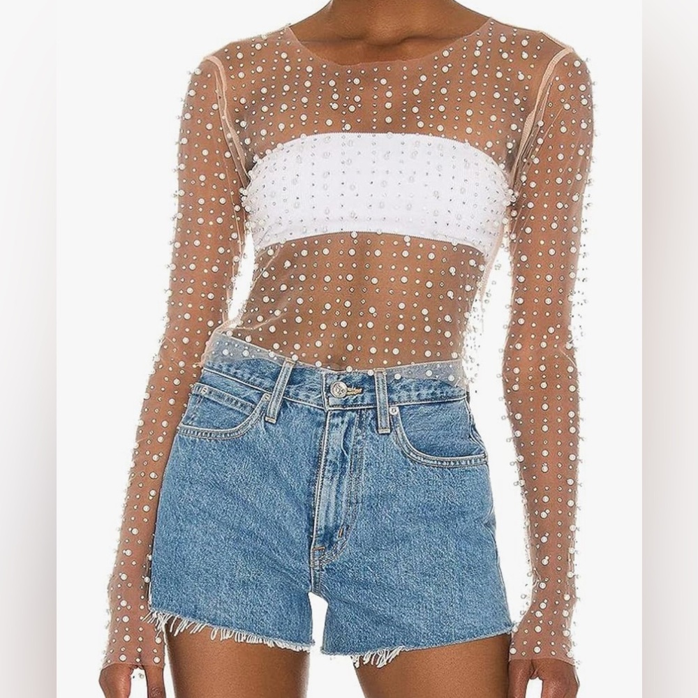 Pearl + Rhinestones Long Sleeve Top in Medium! Perfect for layering.